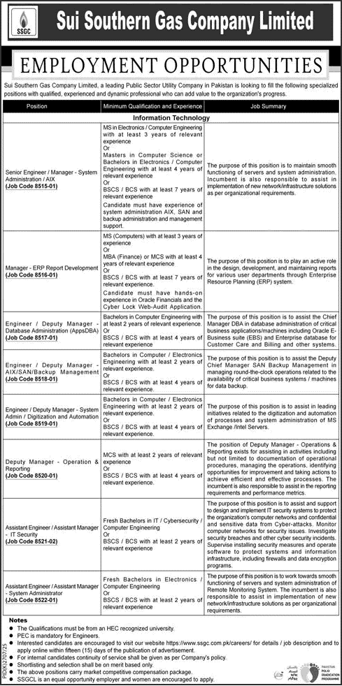 SSGC Jobs February 2026 Apply Online Sui Southern Gas Company Limited