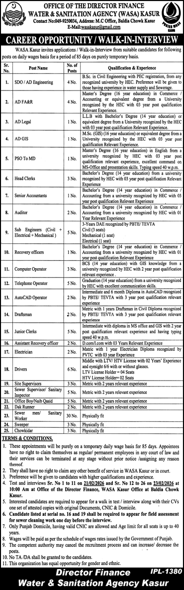 Read more about the article Water and Sanitation Agency Kasur Jobs 2026 February